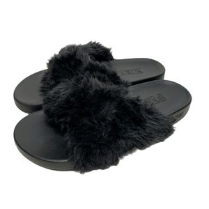 VS Pink Faux Fur Criss Cross Slide Sandals 7